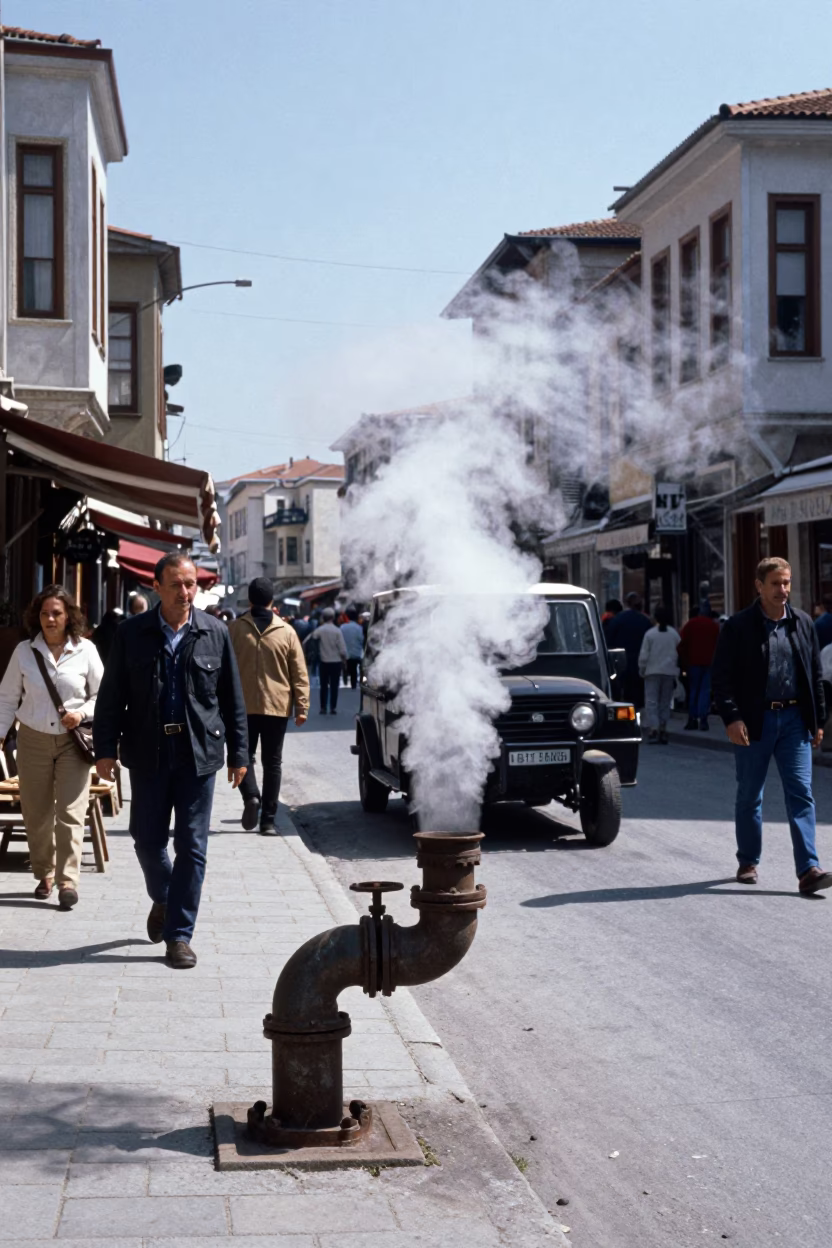 Midday Street Scene in Izmir Turkey with Steam and Local Life in in Izmir, Turkey
