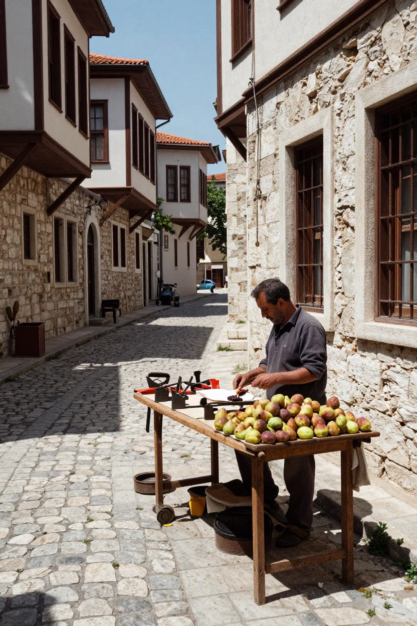 Midday Street Scene in Izmir Turkey with Vintage Tools and Local Commerce in in Izmir, Turkey