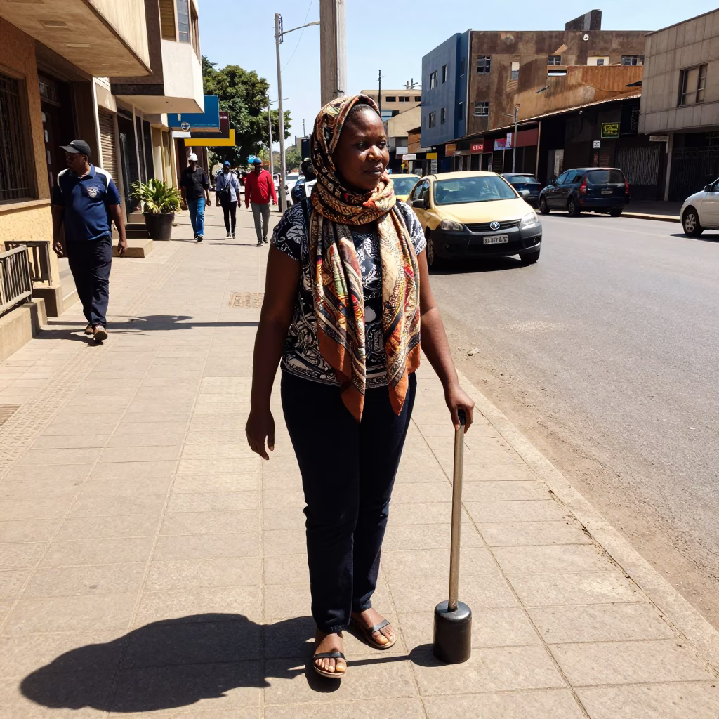 Midday Street Scene in Johannesburg South Africa with Vintage Scarf and Turnbuckle in in Johannesburg, South Africa
