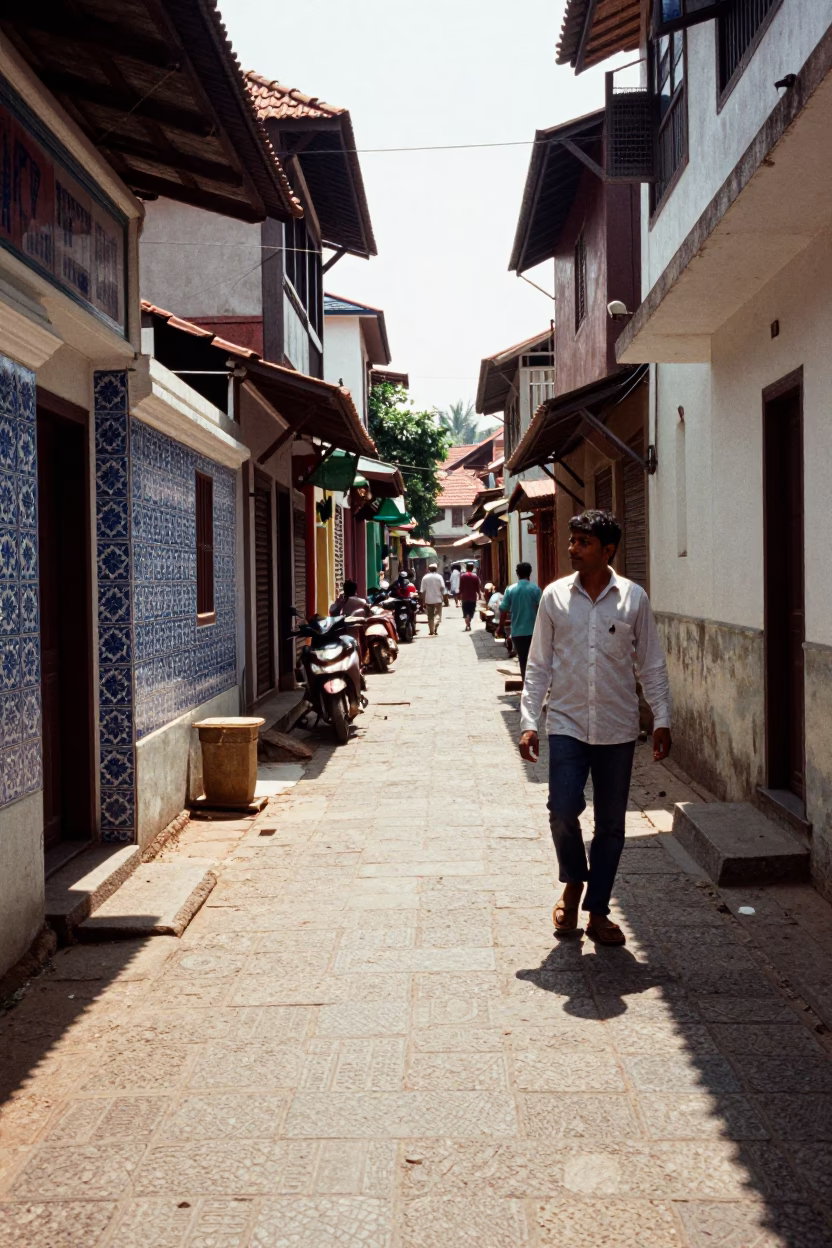 Midday Street Scene in Kochi India with Ceramic Tiles and Local Activity in in Kochi, India