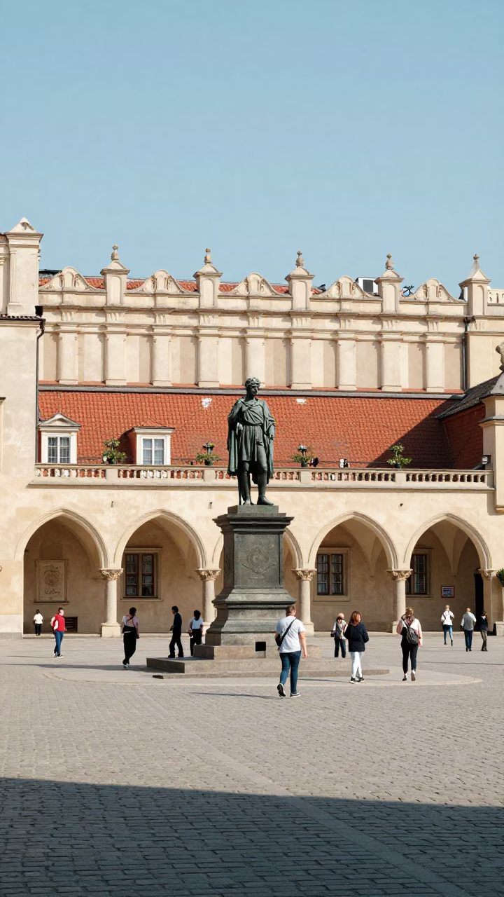Midday Street Scene in Krakow Poland with Vintage Architecture and Urban Life in in Krakow, Poland