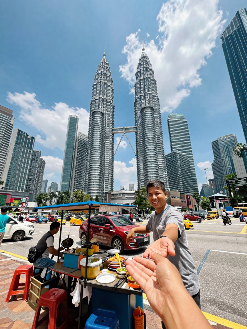 Midday Street Scene in Kuala Lumpur Malaysia with Morning Glory Clouds in in Kuala Lumpur, Malaysia