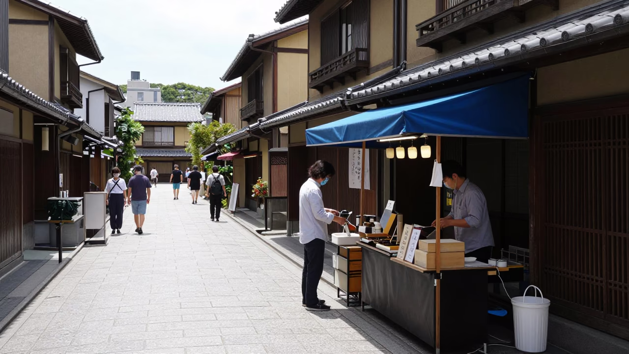 Midday Street Scene in Kyoto Japan Traditional Architecture and Urban Life in in Kyoto, Japan