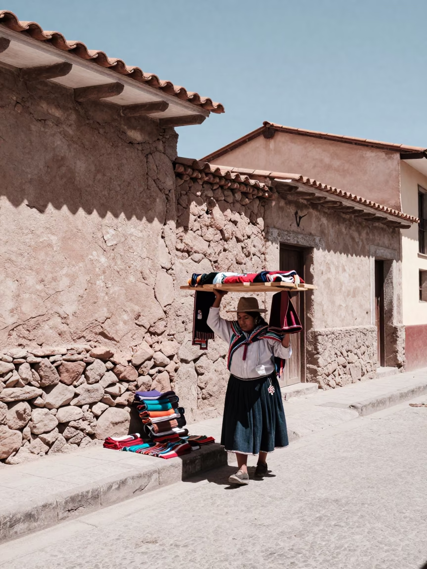 Midday Street Scene in La Paz Bolivia with Vintage Details in in La Paz, Bolivia