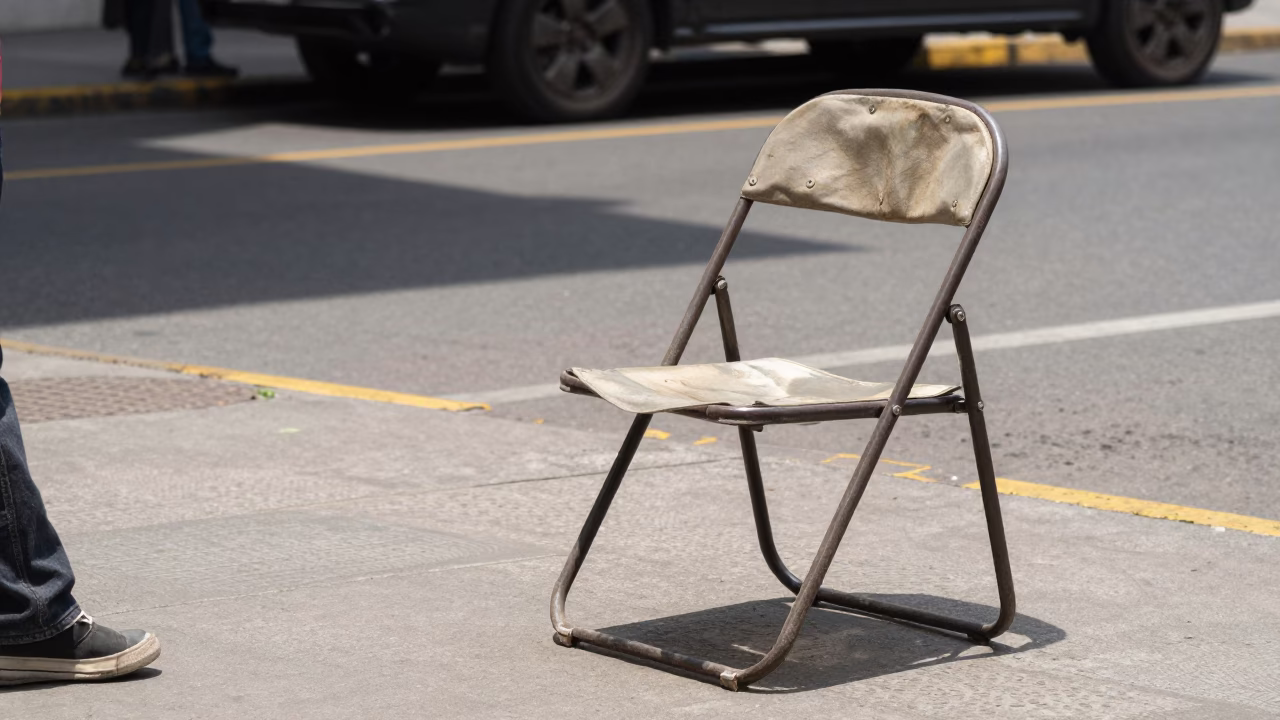 Midday Street Scene in Lima Peru with Folding Chair and Urban Life in in Lima, Peru