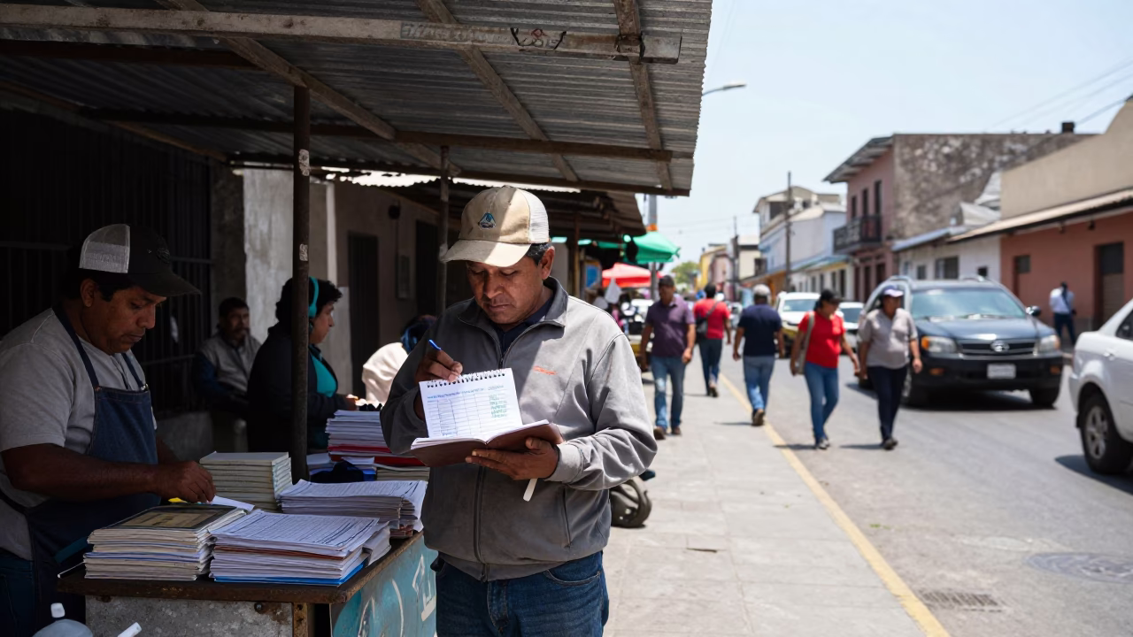 Midday Street Scene in Lima Peru with Local Vendor and Ledger in in Lima, Peru