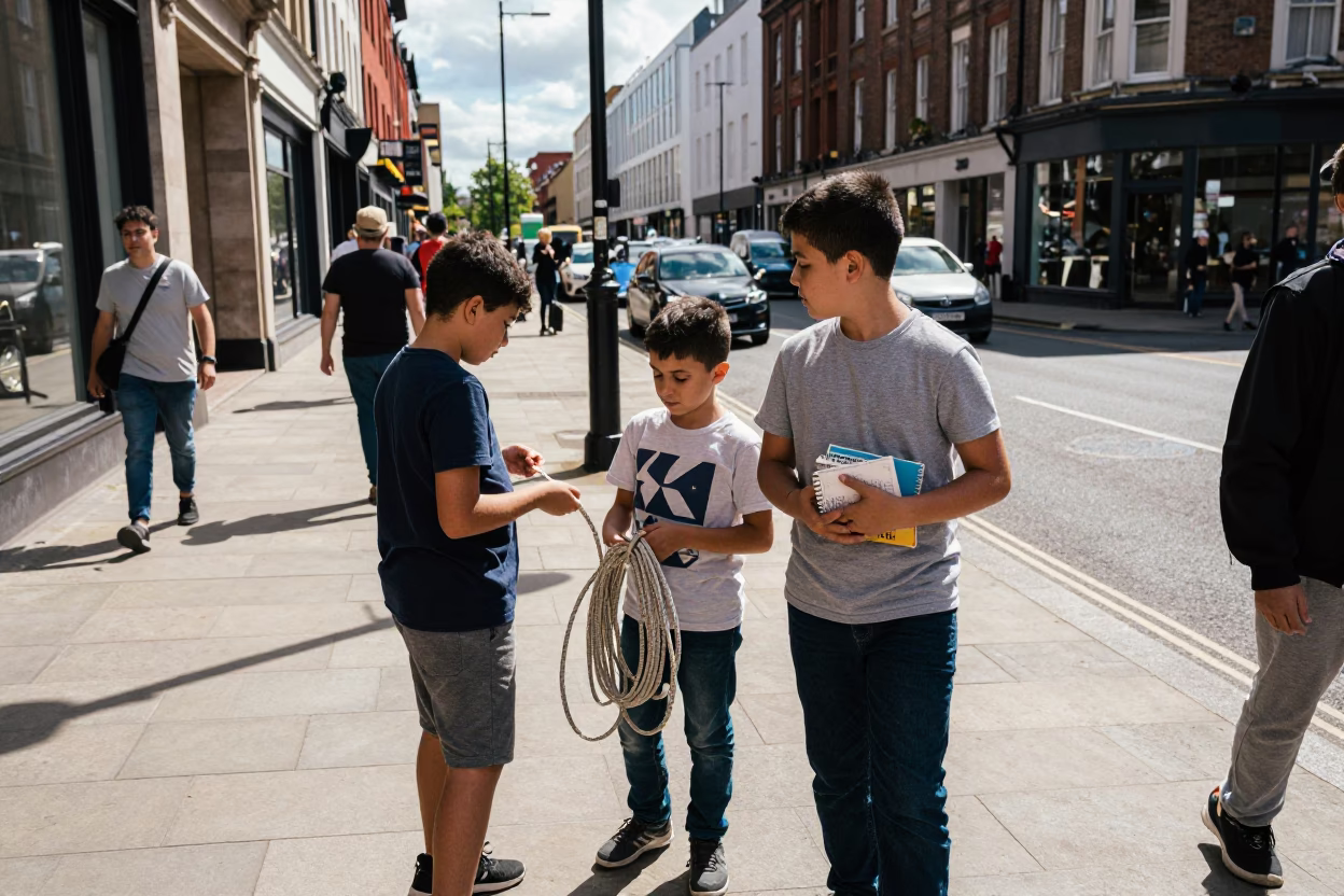Midday Street Scene in Liverpool United Kingdom with Children and Local Details in in Liverpool, United Kingdom