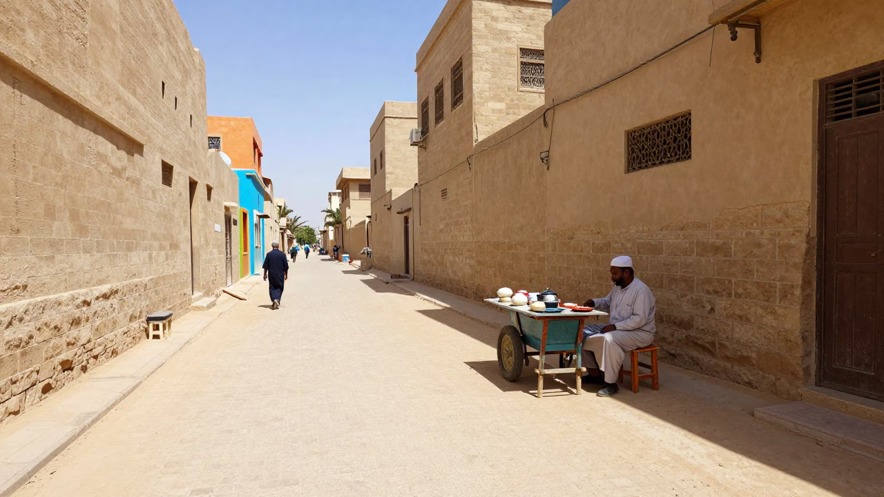 Midday Street Scene in Luxor Egypt with Local Vendor and Colorful Goods in in Luxor, Egypt