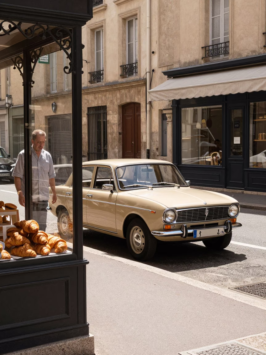 Midday Street Scene in Lyon France with Vintage Cars and Traditional Architecture in in Lyon, France