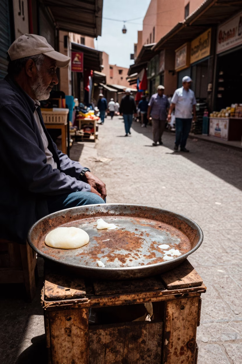 Midday Street Scene in Marrakech Morocco with Rusty Tray and Soap Residue in in Marrakech, Morocco
