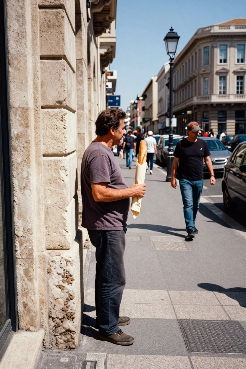 Midday Street Scene in Marseille France with Baguettes and Urban Detail in in Marseille, France