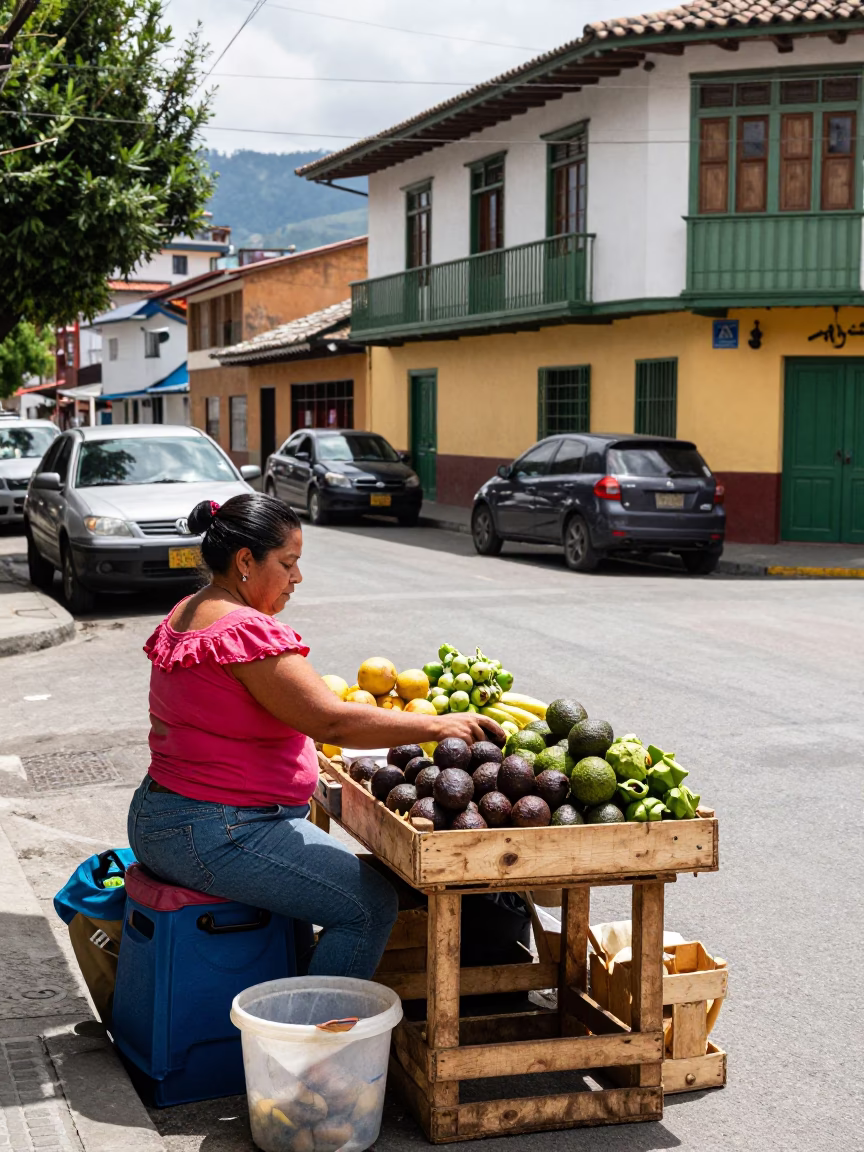 Midday Street Scene in Medellin Colombia with Local Vendor and Everyday Items in in Medellin, Colombia