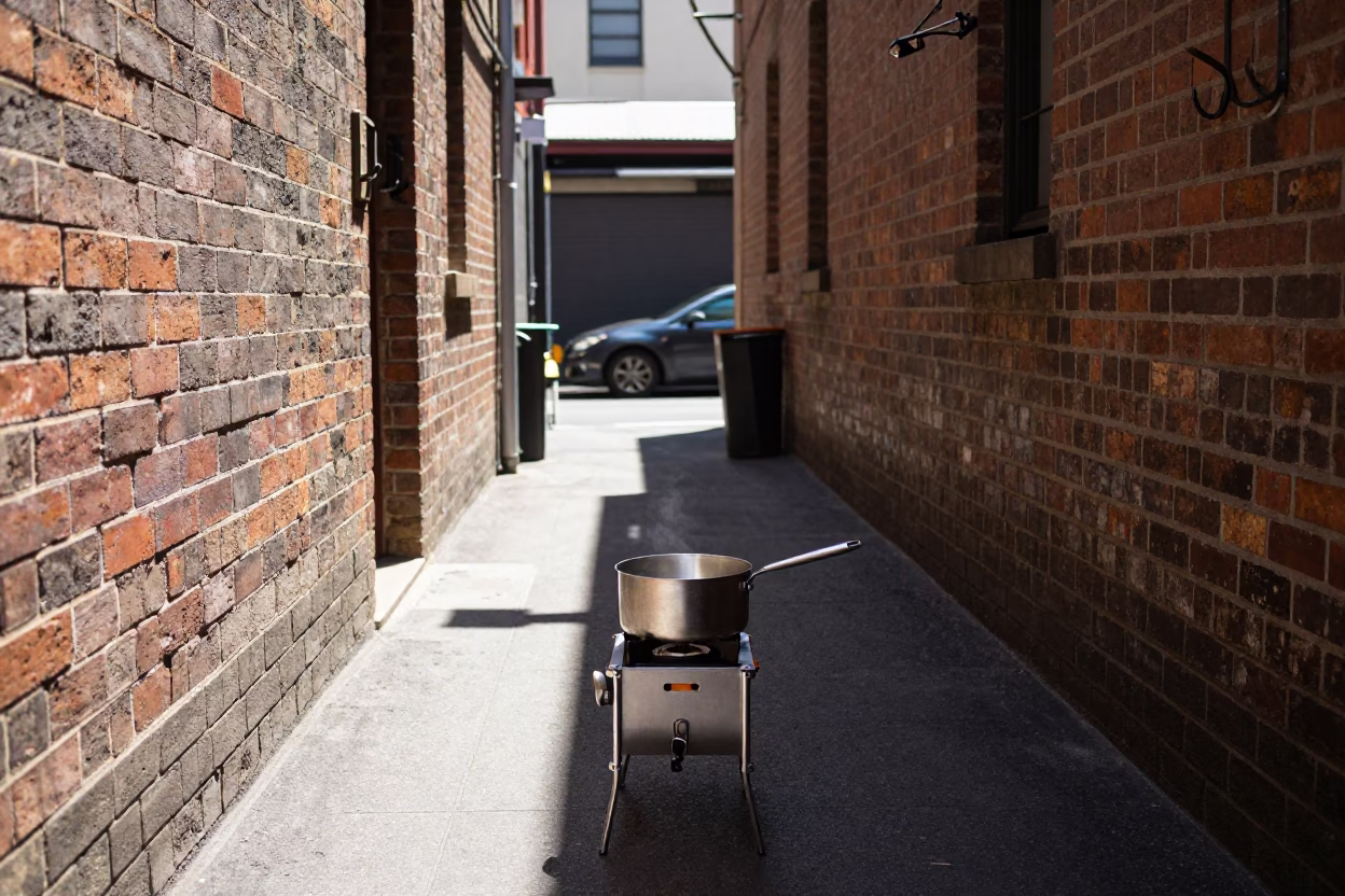 Midday Street Scene in Melbourne Victoria Australia with Saucepan and Coat Hook in in Melbourne, Victoria, Australia