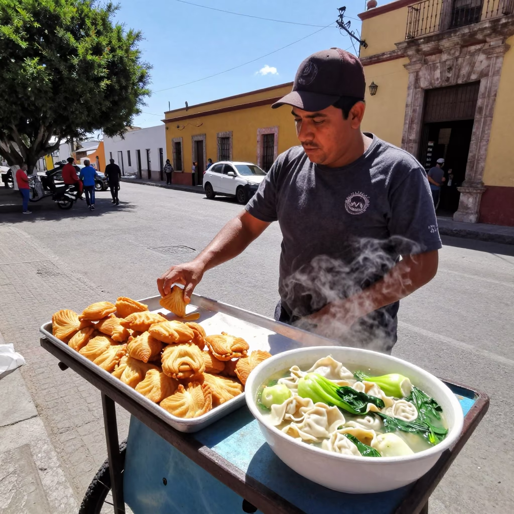 Midday Street Scene in Merida Mexico with Local Food and Sunlight in in Merida, Mexico