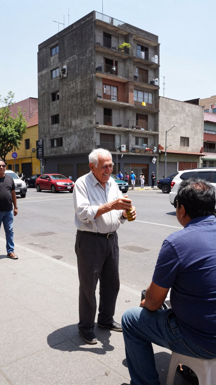 Midday Street Scene in Mexico City with Astronomer and Concrete Apartment Blocks in in Mexico City, Mexico