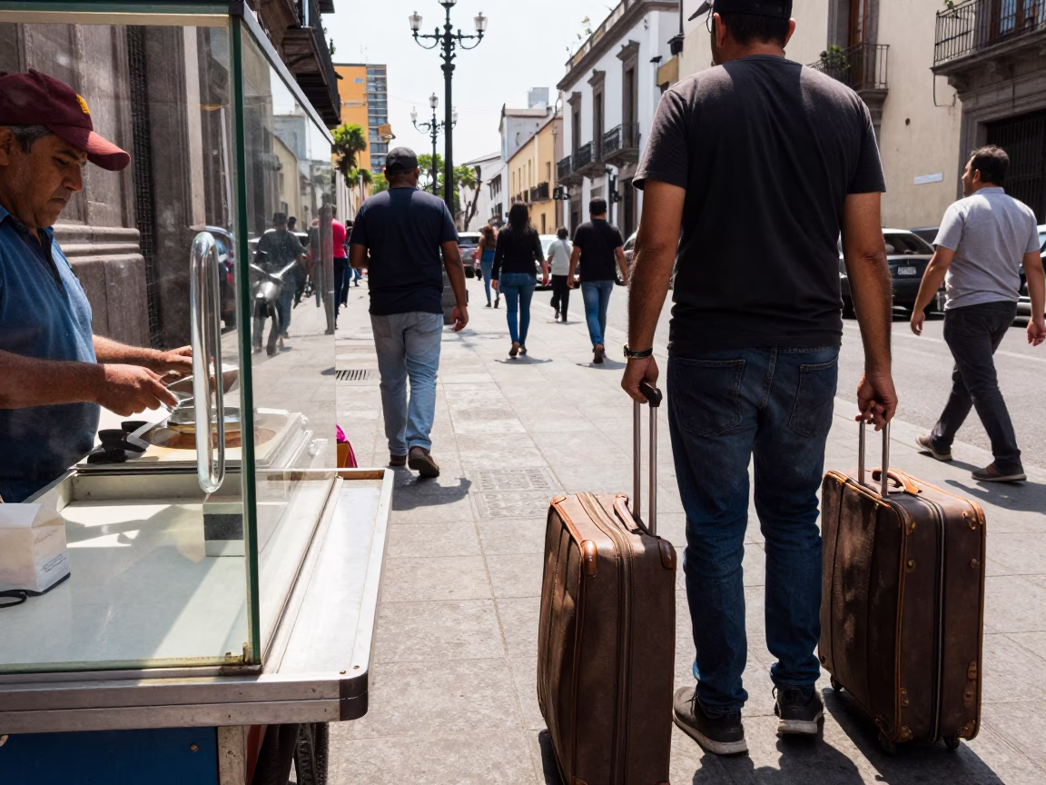 Midday Street Scene in Mexico City with Clear Glass Handle and Suitcases in in Mexico City, Mexico