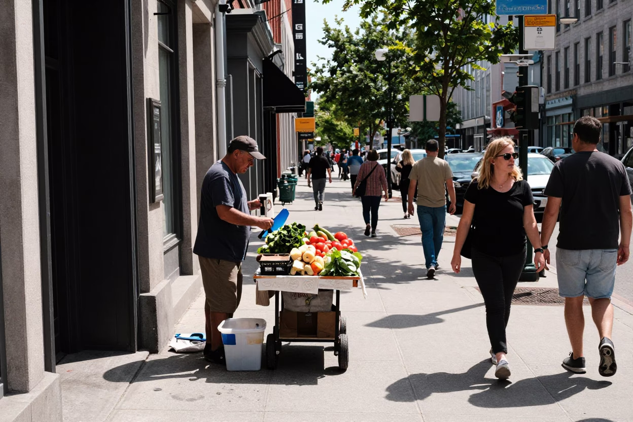 Midday Street Scene in Montreal Quebec Canada with Local Details in in Montreal, Quebec, Canada