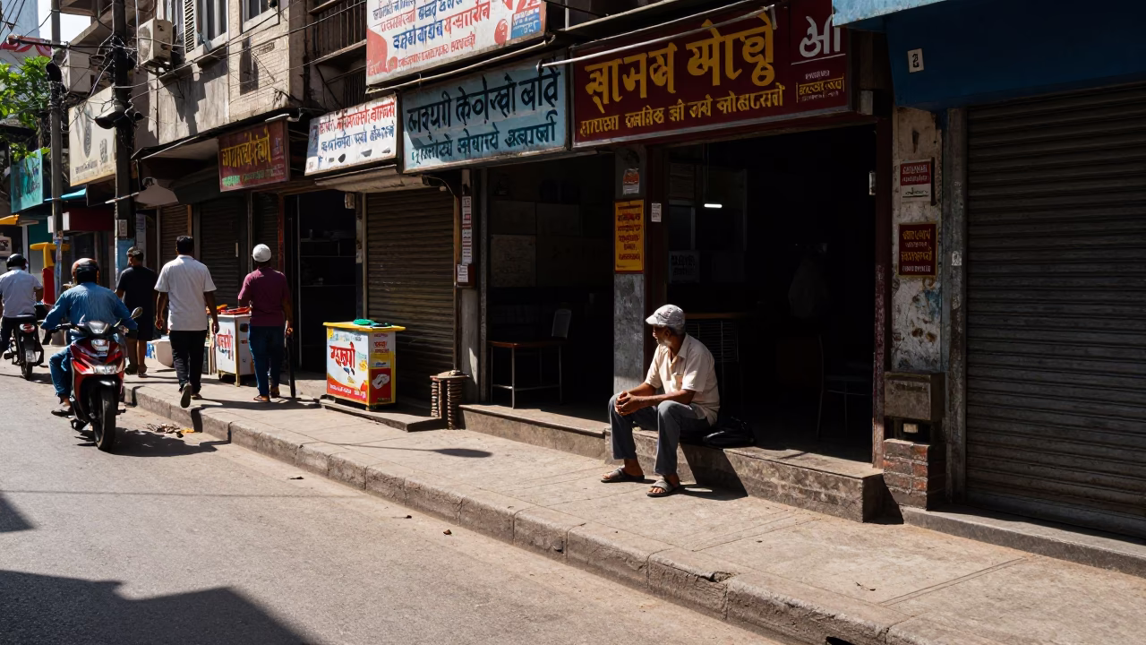 Midday Street Scene in Mumbai India with Hacksaw and Urban Details in in Mumbai, India