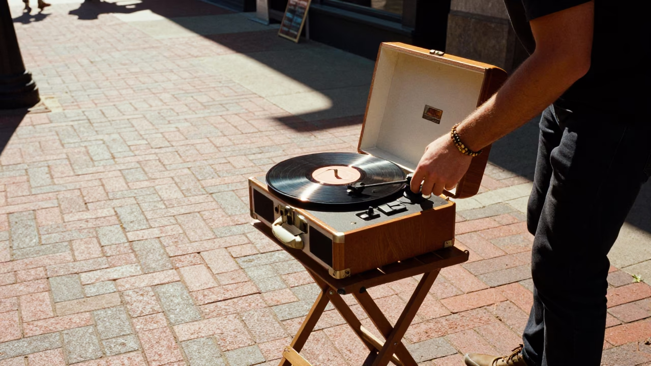 Midday Street Scene in Nashville Tennessee Featuring a Vintage Record Player in in Nashville, Tennessee, United States