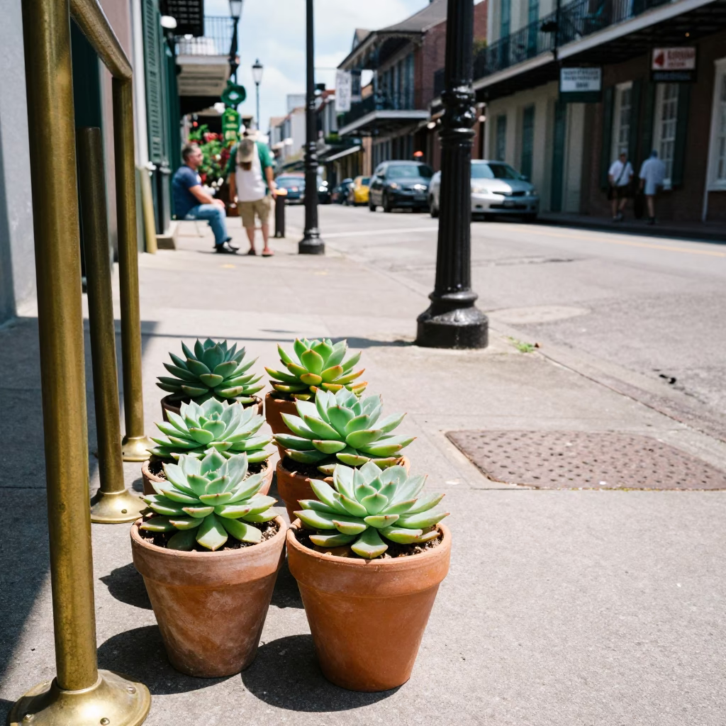 Midday Street Scene in New Orleans Louisiana with Succulents and Brass Details in in New Orleans, Louisiana, United States