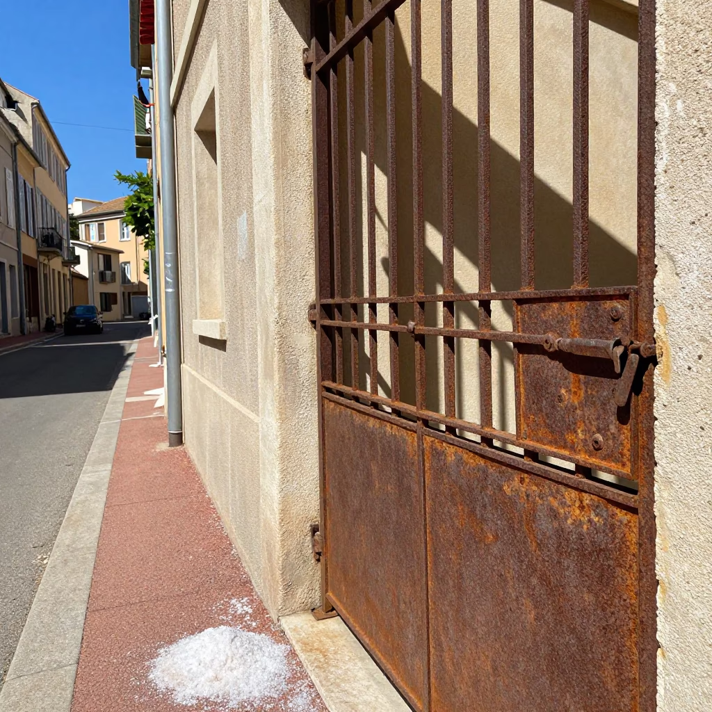 Midday Street Scene in Nice France with Rusty Gate and Salt Cellar Detail in in Nice, France