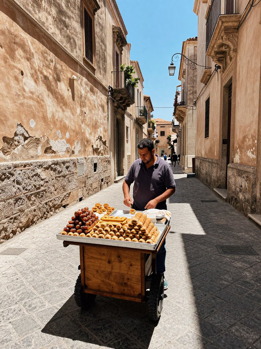 Midday Street Scene in Palermo Italy with Traditional Sweets and Local Life in in Palermo, Italy