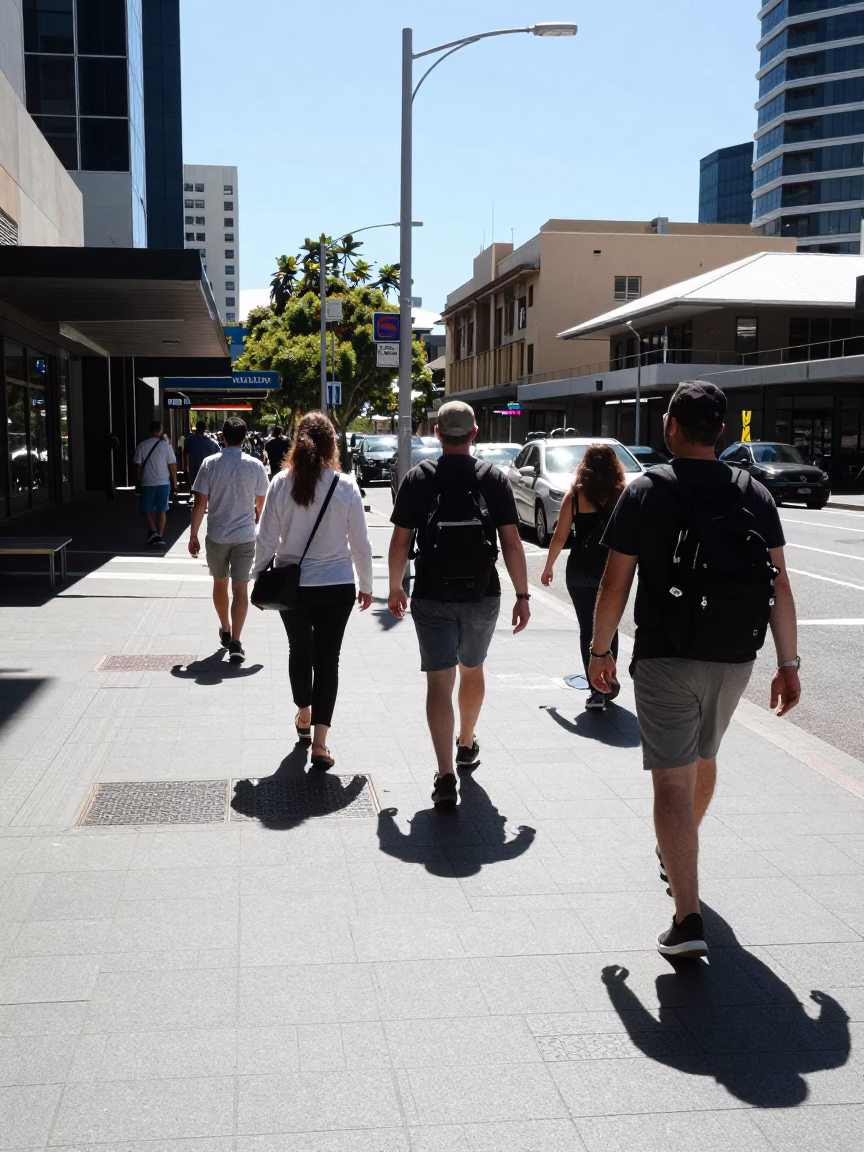 Midday Street Scene in Perth Western Australia with Local Pedestrians and Urban Architecture in in Perth, Western Australia, Australia