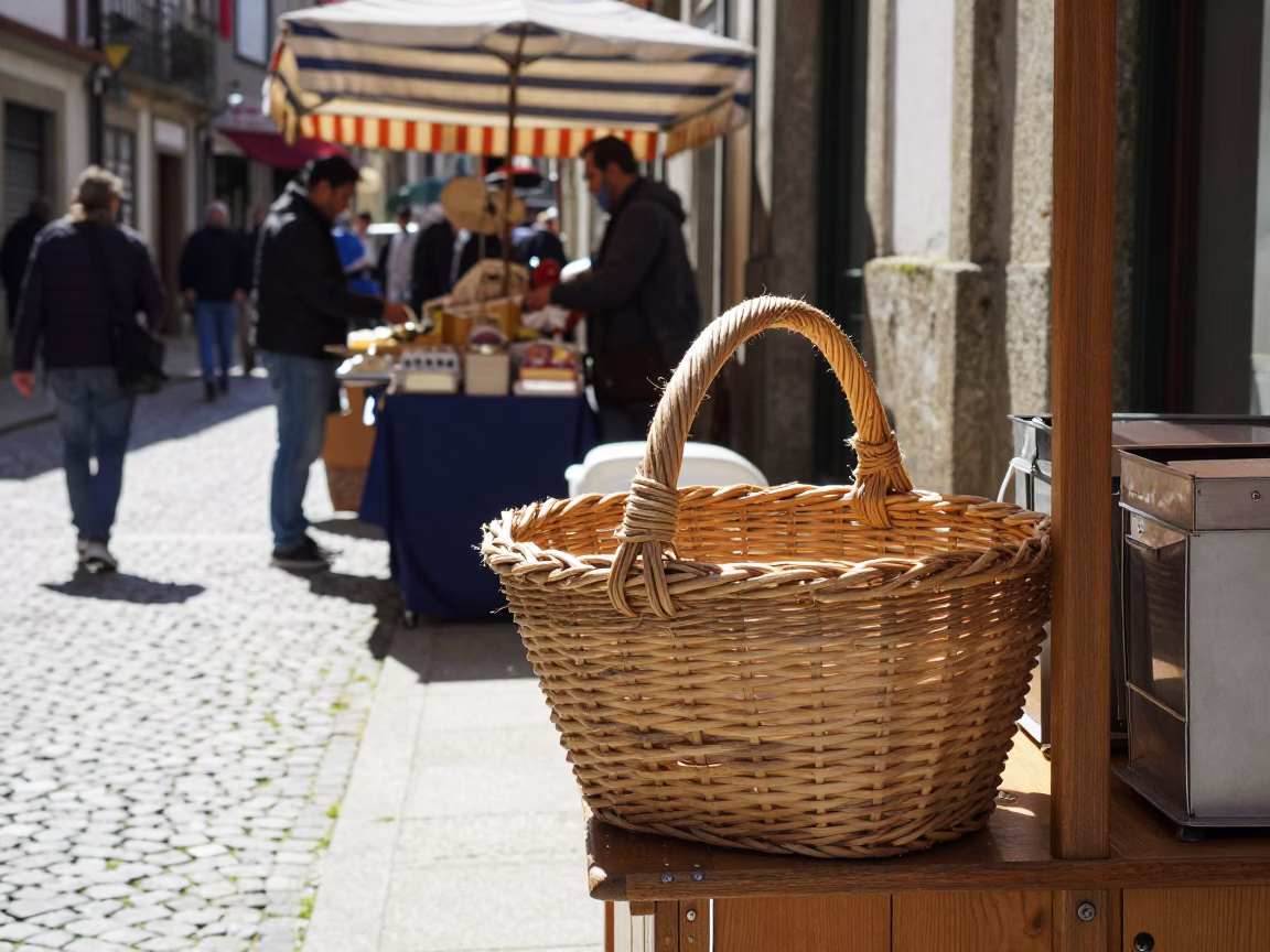 Midday Street Scene in Porto Portugal with Twine Handle Detail in in Porto, Portugal