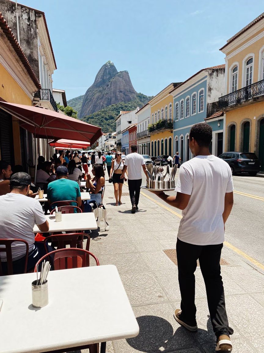 Midday Street Scene in Rio de Janeiro with Cutlery and Local Life in in Rio de Janeiro, Brazil
