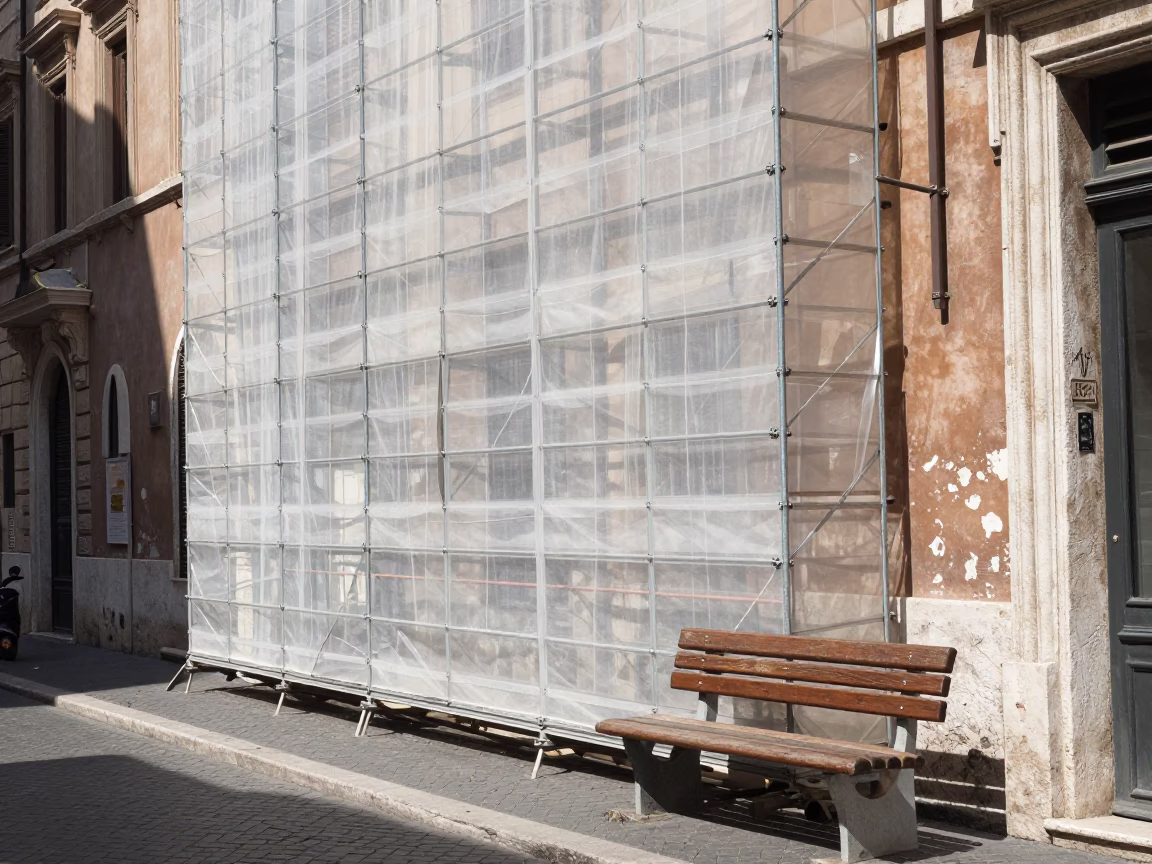 Midday Street Scene in Rome Italy Showing Scaffold Geometry and Urban Decay Details in in Rome, Italy
