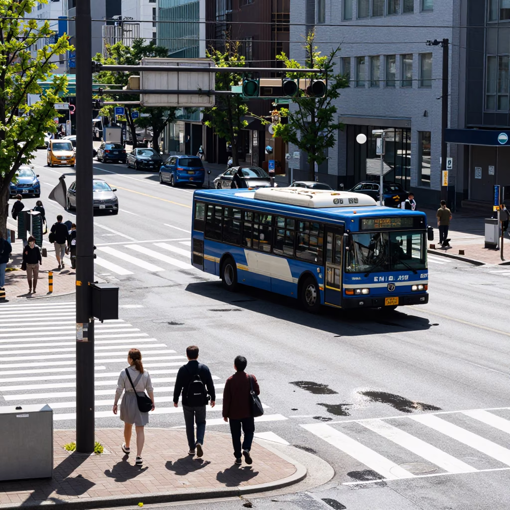 Midday Street Scene in Sapporo Japan with Pedestrians and Urban Infrastructure in in Sapporo, Japan