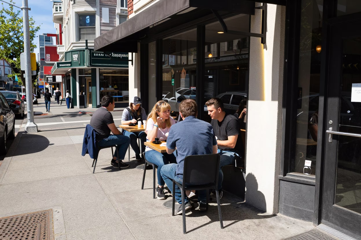 Midday Street Scene in Seattle Washington with Casual Dining and Urban Details in in Seattle, Washington, United States