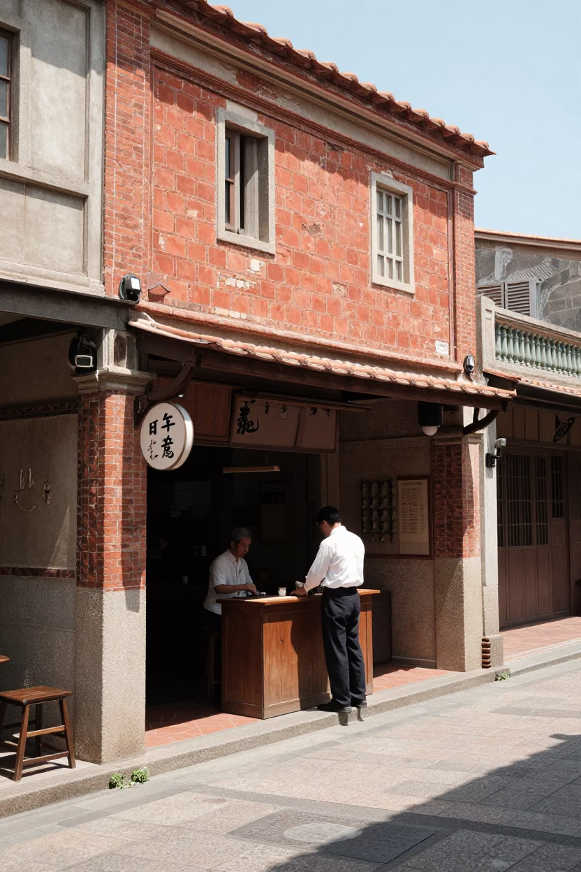Midday Street Scene in Tainan Taiwan with Traditional Shopfront and Daily Life in in Tainan, Taiwan