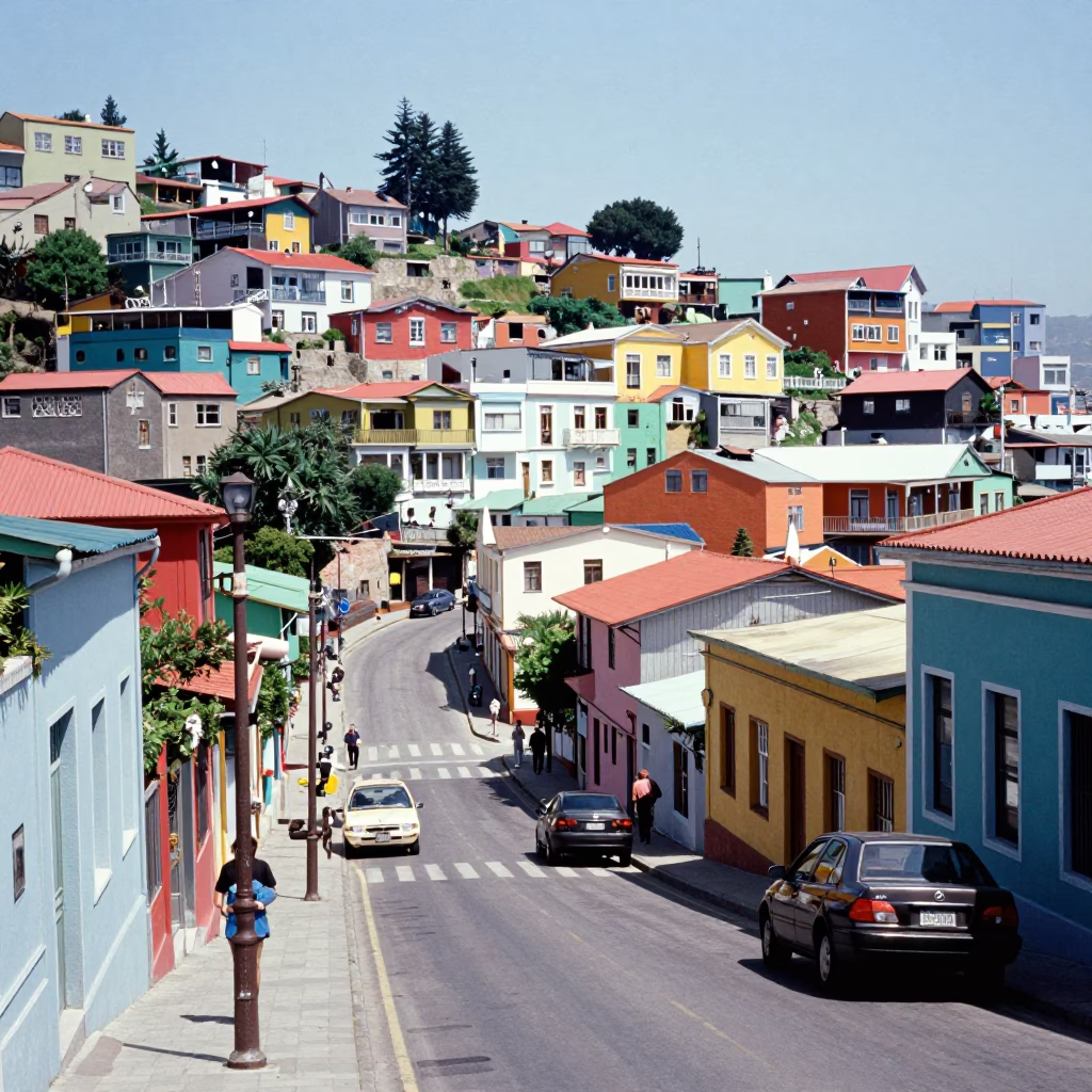 Midday Street Scene in Valparaiso Chile with Colorful Architecture and Local Life in in Valparaiso, Chile