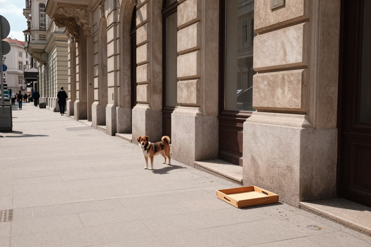Midday Street Scene in Vienna Austria with Dog and Local Details in in Vienna, Austria