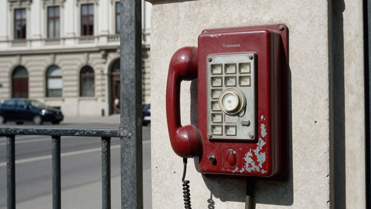 Midday Street Scene in Vienna Austria with Vintage Bakelite Telephone and Urban Details in in Vienna, Austria