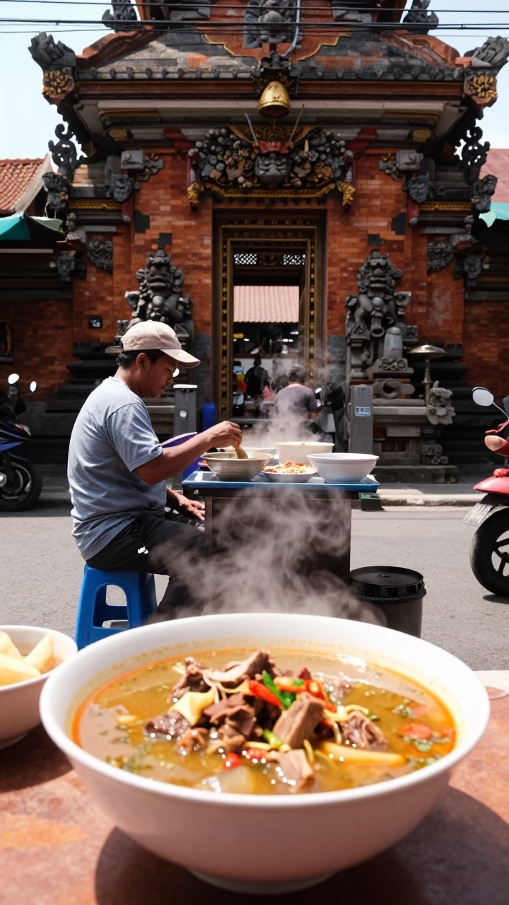 Midday Street Scene in Yogyakarta Indonesia with Local Food and Cultural Elements in in Yogyakarta, Indonesia