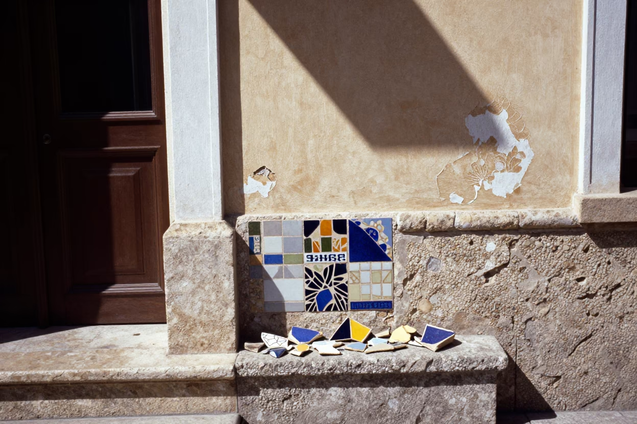 Midday Sunlight and Mosaic Tiles in Valencia Spain Street Scene in in Valencia, Spain