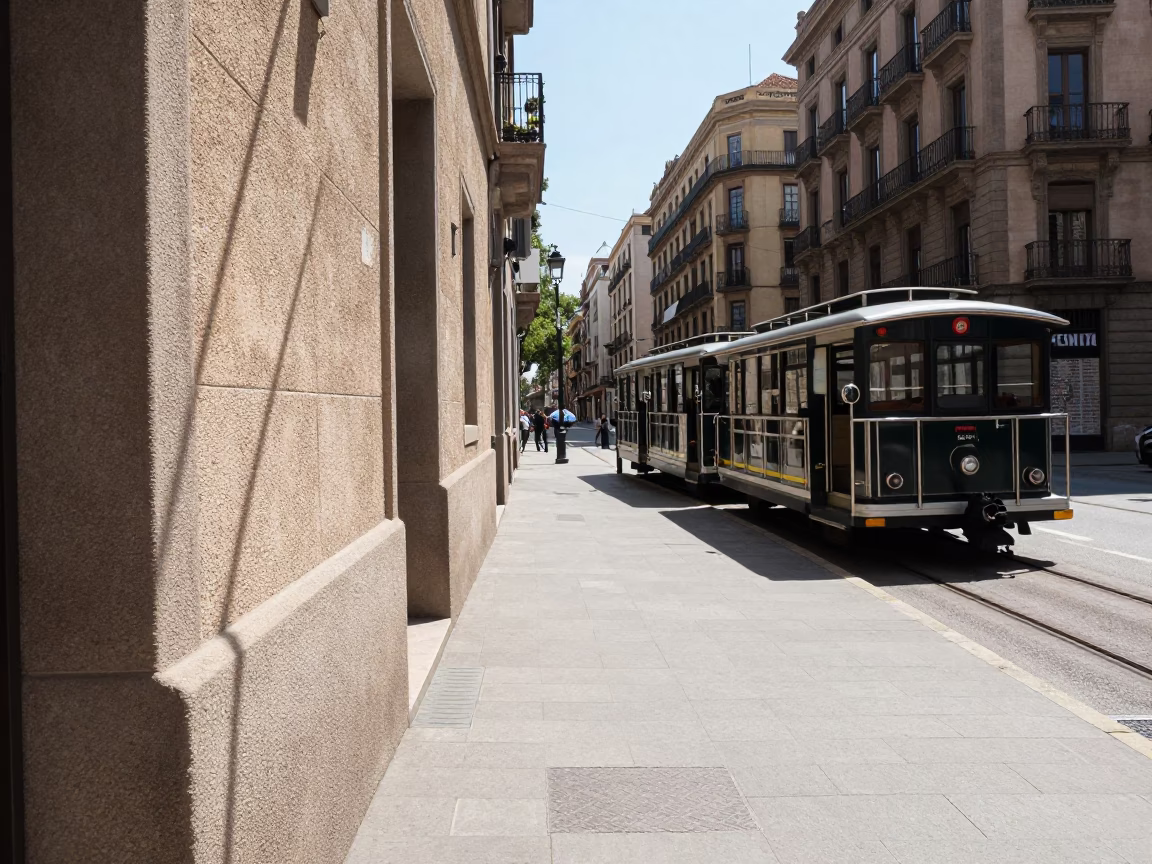 Midday Sunlight and Urban Life in Barcelona Spain Street Scene in in Barcelona, Spain