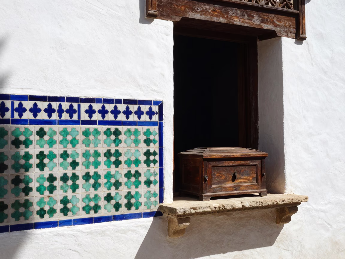 Midday Sunlight on Alhambra Walls and Traditional Ceramic Tiles in Granada Spain in in Granada, Spain