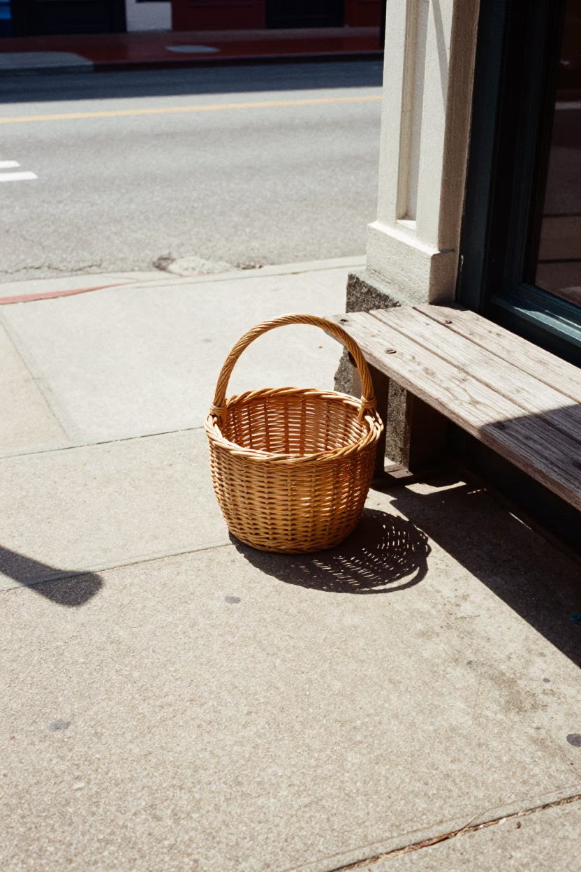 Midday Sunlight on Nashville Tennessee Street Corner with Wicker Basket Shadow and Urban Details in in Nashville, Tennessee, United States