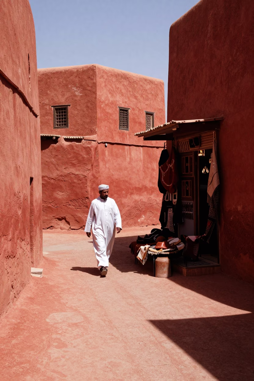 Midday Sunlight on Red Clay Streets of Marrakech Morocco Traditional Architecture in in Marrakech, Morocco