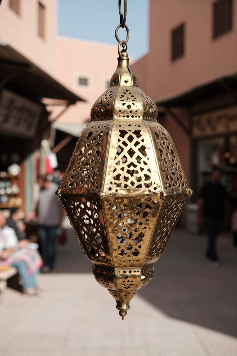 Midday Sunlight on Traditional Moroccan Lanterns in Marrakech Souk in in Marrakech, Morocco
