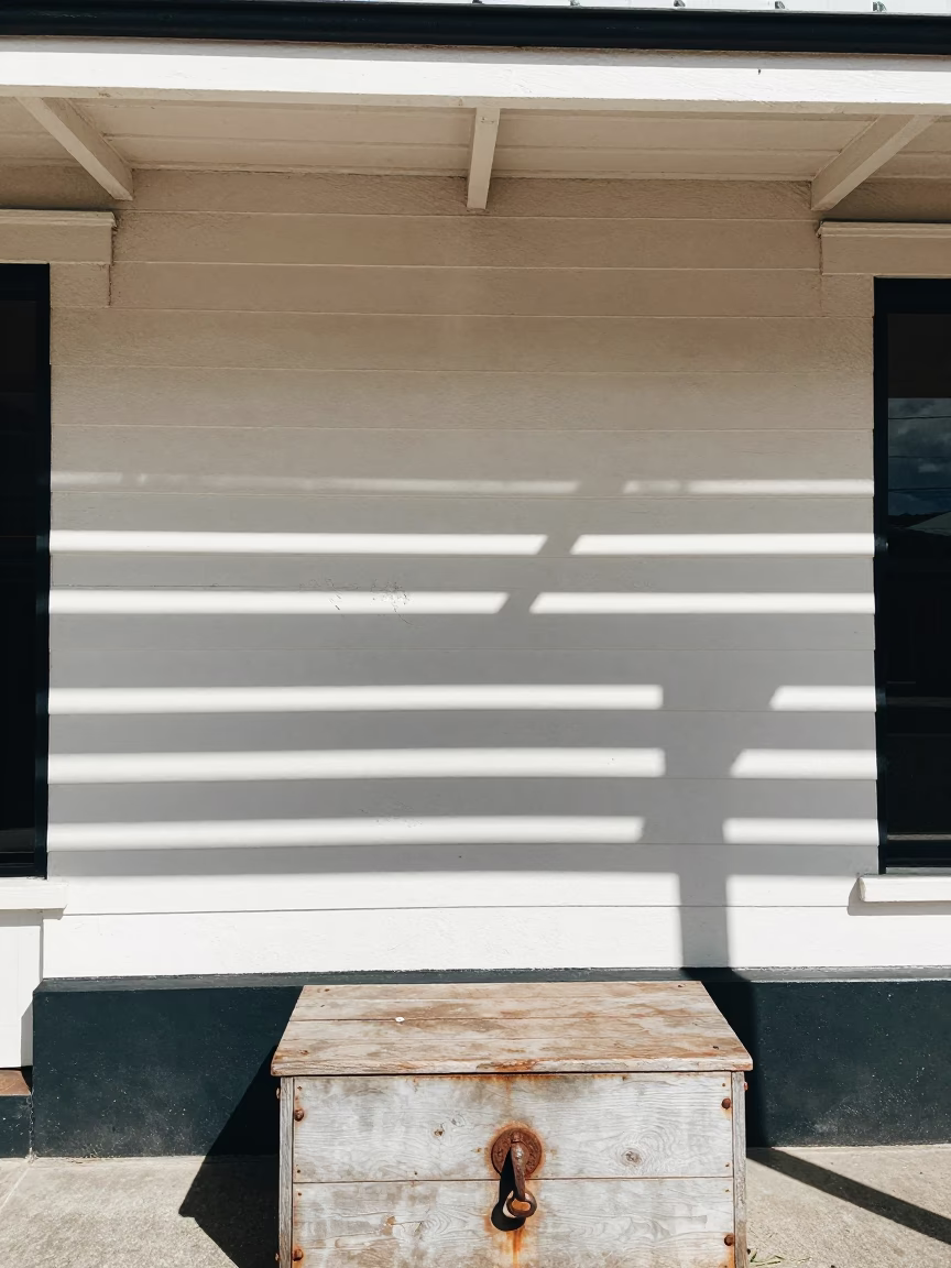 Midday Sunlight Stripes on Weathered Hobart Shop Wall Near Salamanca Market in in Hobart, Tasmania, Australia