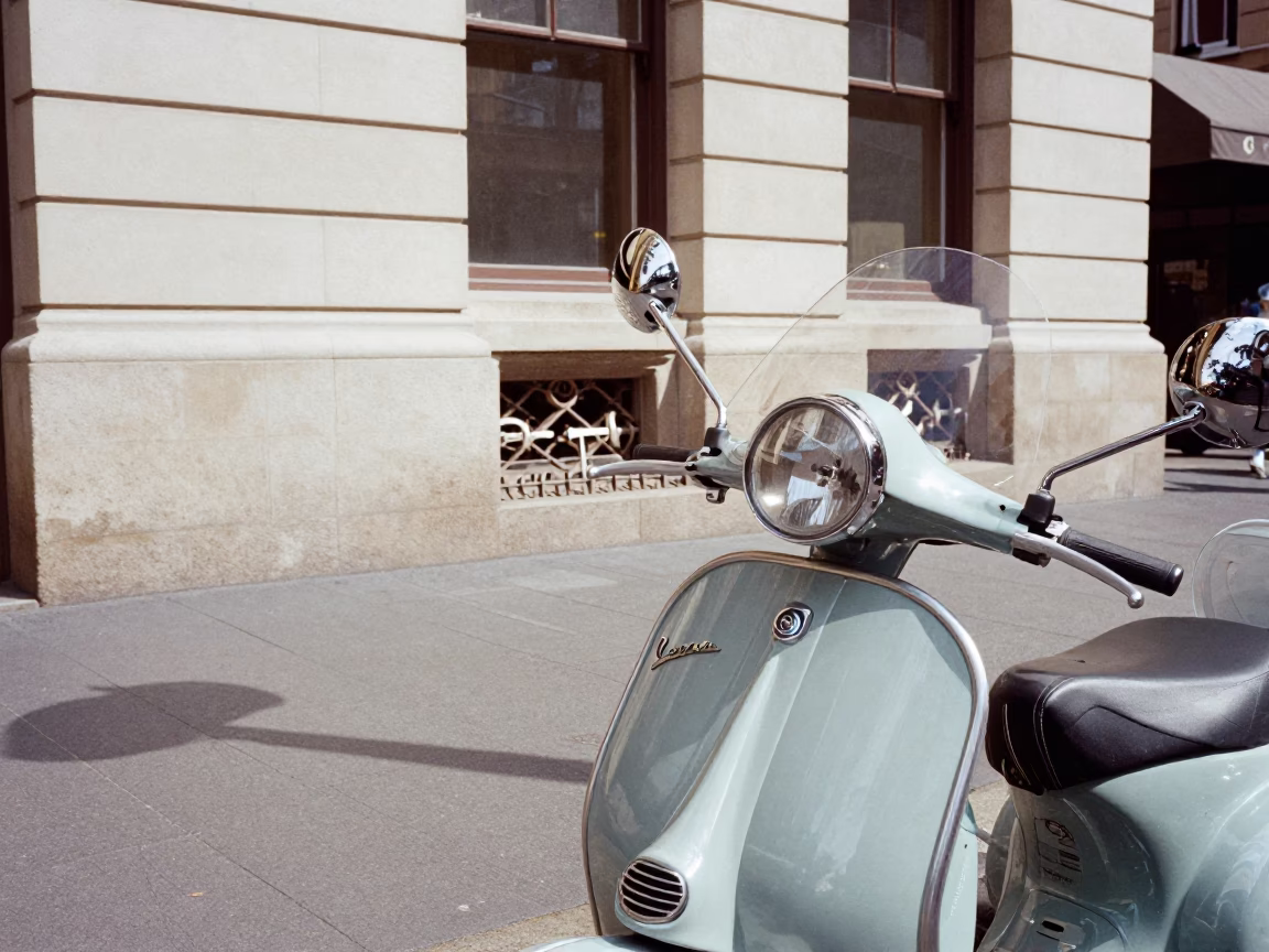 Midday Sydney Street Scene with Vintage Vespa Reflection and Urban Detail in in Sydney, New South Wales, Australia