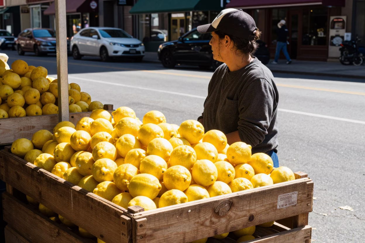 Midday Toronto Street Scene with Lemons and Vintage Details in Ontario in in Toronto, Ontario, Canada