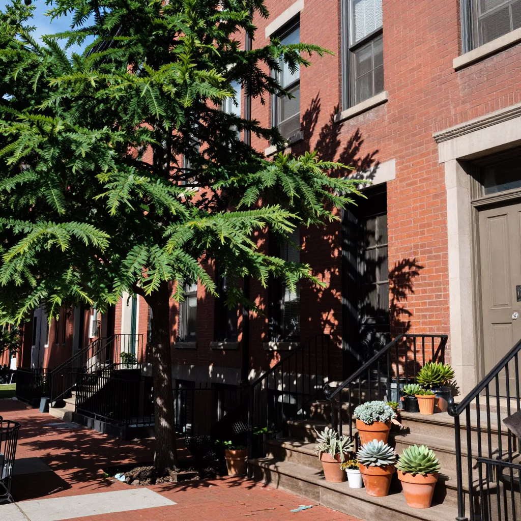 Midday Urban Landscape of Boston Massachusetts with Cedar of Lebanon and Vintage Details in in Boston, Massachusetts, United States
