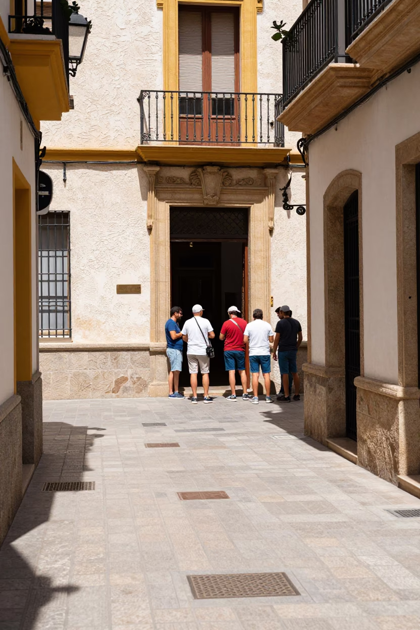 Midday Valencia Street Scene with Door Mats and Urban Architecture in in Valencia, Spain