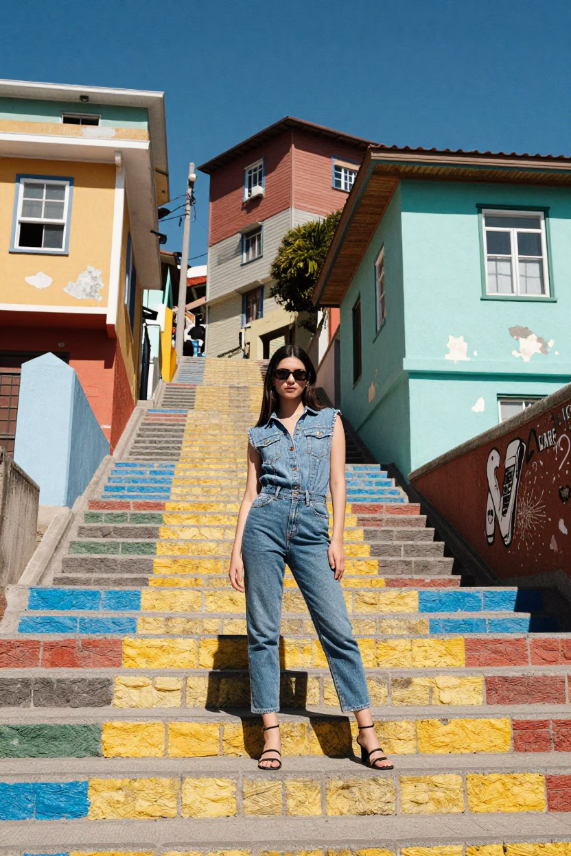Midday Valparaiso Chile High Fashion Portrait with Local Street Details in in Valparaiso, Chile