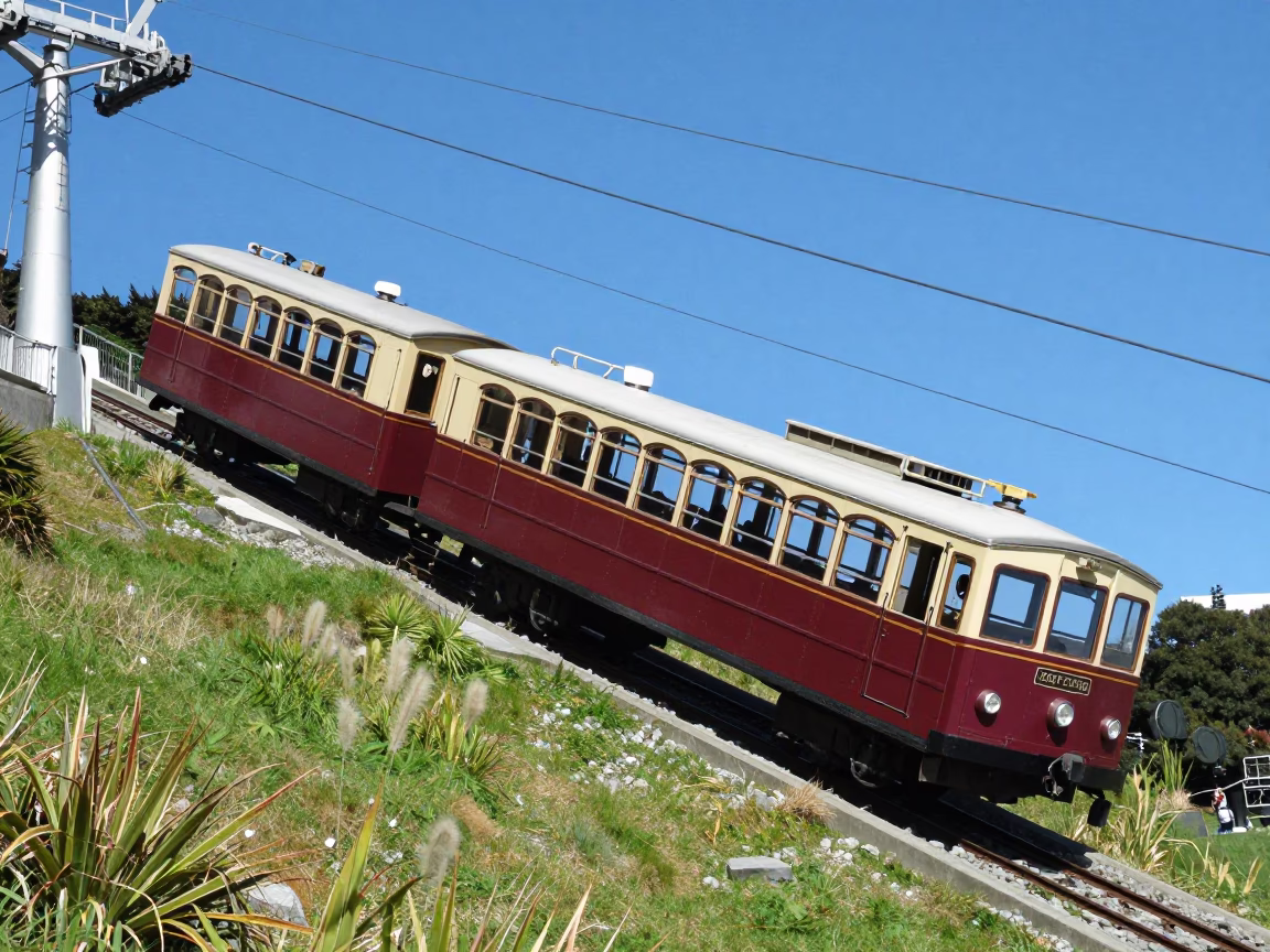 Midday View of Wellington Funicular Climbing Steep Hill in New Zealand in in Wellington, New Zealand